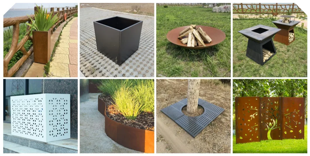 Garden House Corten Steel Rusty Metal Rectangular Flat Decoration Planter