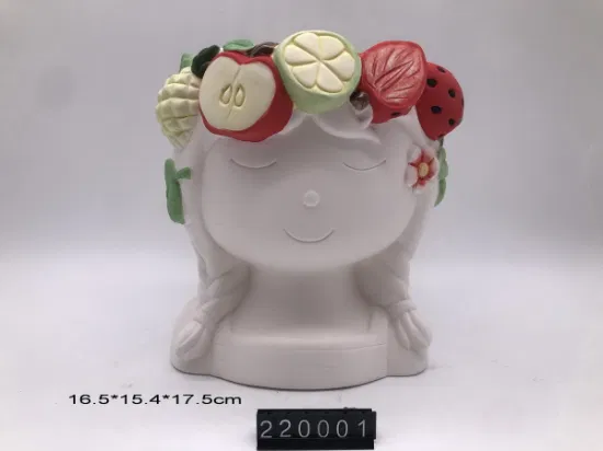 ハンドメイド セラミック かわいい女の子の頭 フルーツ ポット付き 花と植物と多肉植物のアレンジメント テーブル デコラトン プランター ポット ギフト