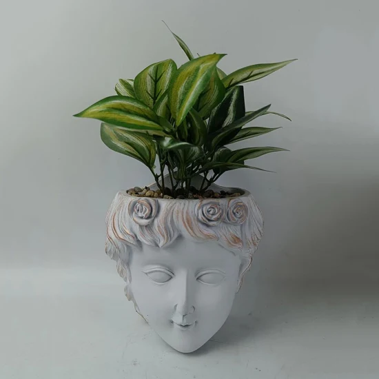 カスタマイズされた屋内庭園人間の頭の顔植木鉢植物用セメント植木鉢